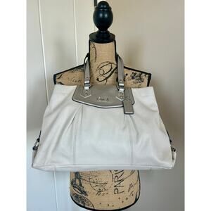 Coach Leather Ashley Two Tone Bone and Silver Satchel